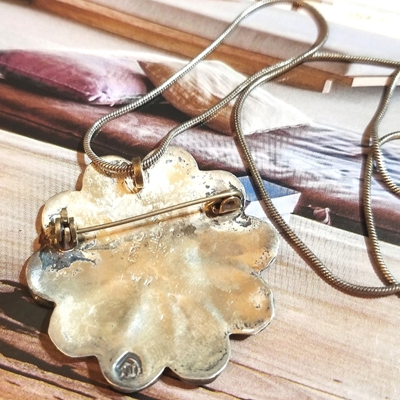 Vintage TAXCO Sterling Abalone Pendant/Brooch Necklace - Picture 3 of 6